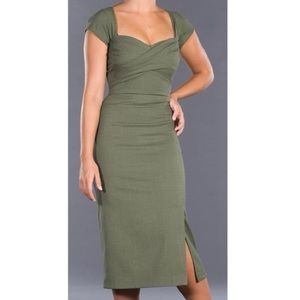 Stop Staring! Vintage-Style Green Houndstooth Midi Wiggle Dress S (like XS)